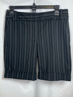 Zara Black Pinstripe Bermuda Shorts with Cuffed Hem Sz 4 Summer Tailored Event
